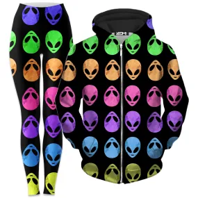 Alien Pattern Zip-Up Hoodie and Leggings Combo