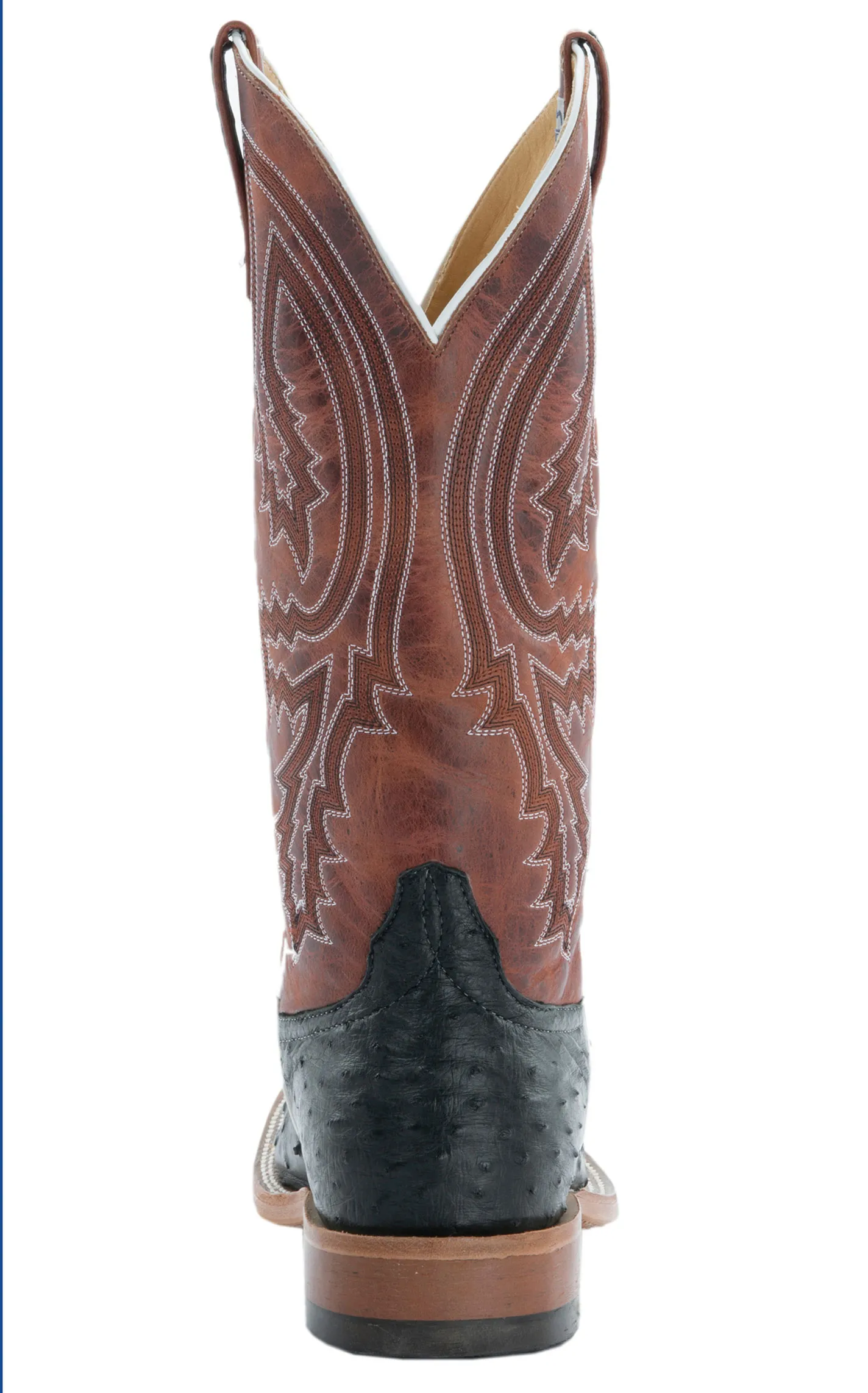 Anderson Bean Men's Black Full Quill Ostrich and Rust Lava Square Toe Exotic Cowboy Boots