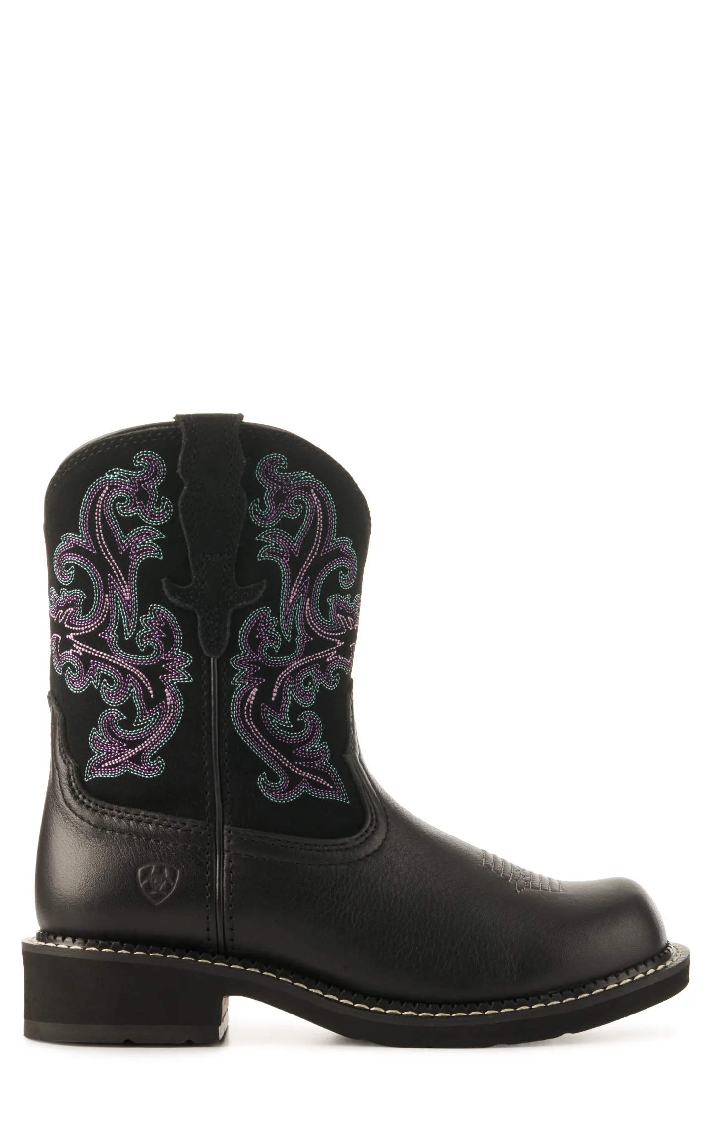 Ariat Women's Fatbaby Black Deertan and Orchid Round Toe Cowboy Boots