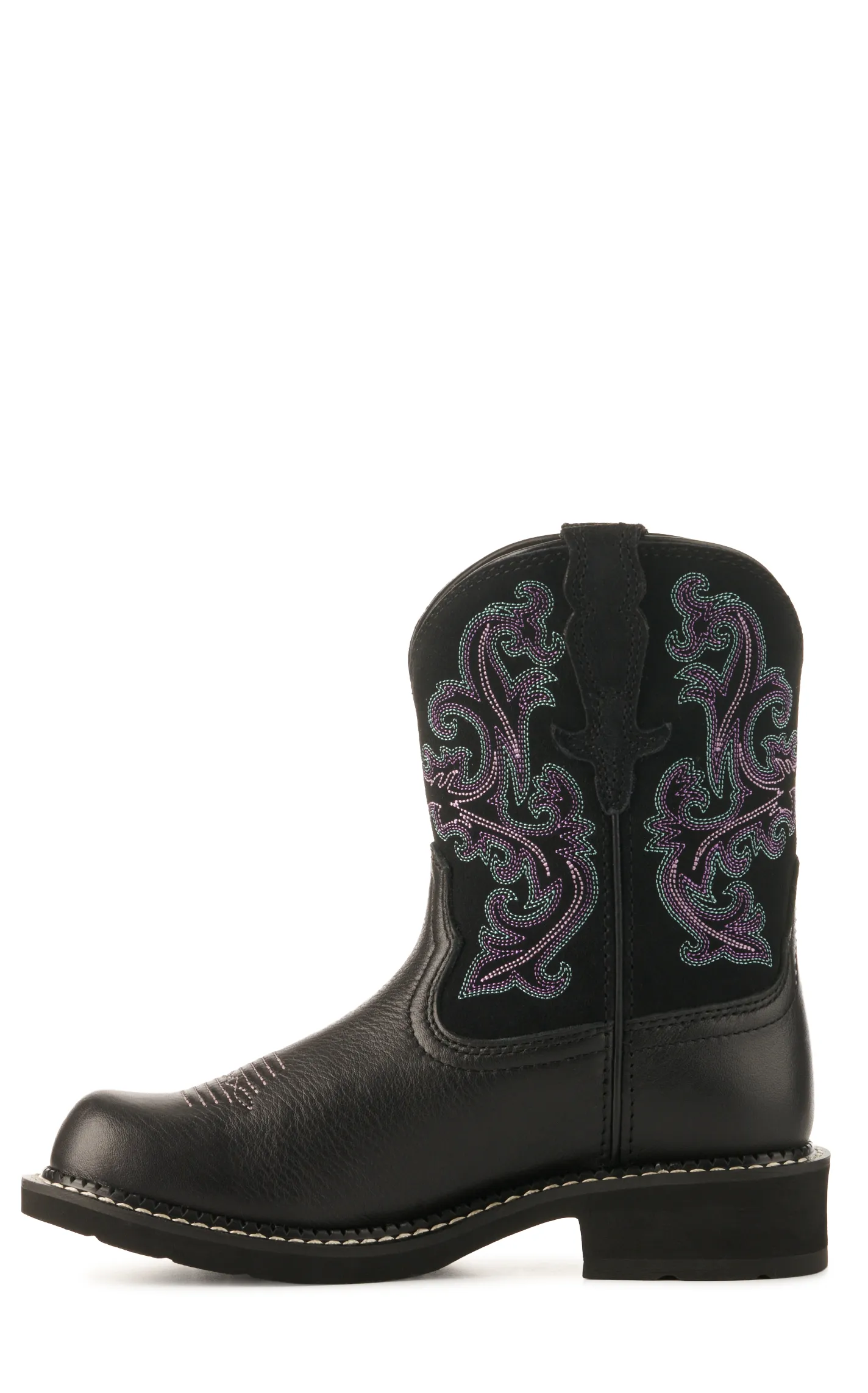 Ariat Women's Fatbaby Black Deertan and Orchid Round Toe Cowboy Boots