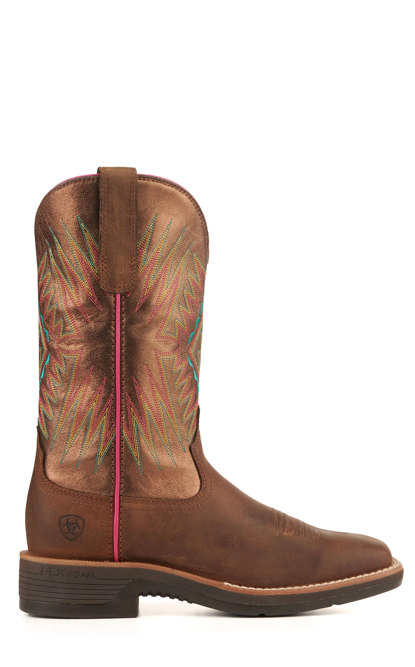 Ariat Women's Ridgeback Distressed Tan and Metallic Bronze Wide Square Toe Cowboy Boots