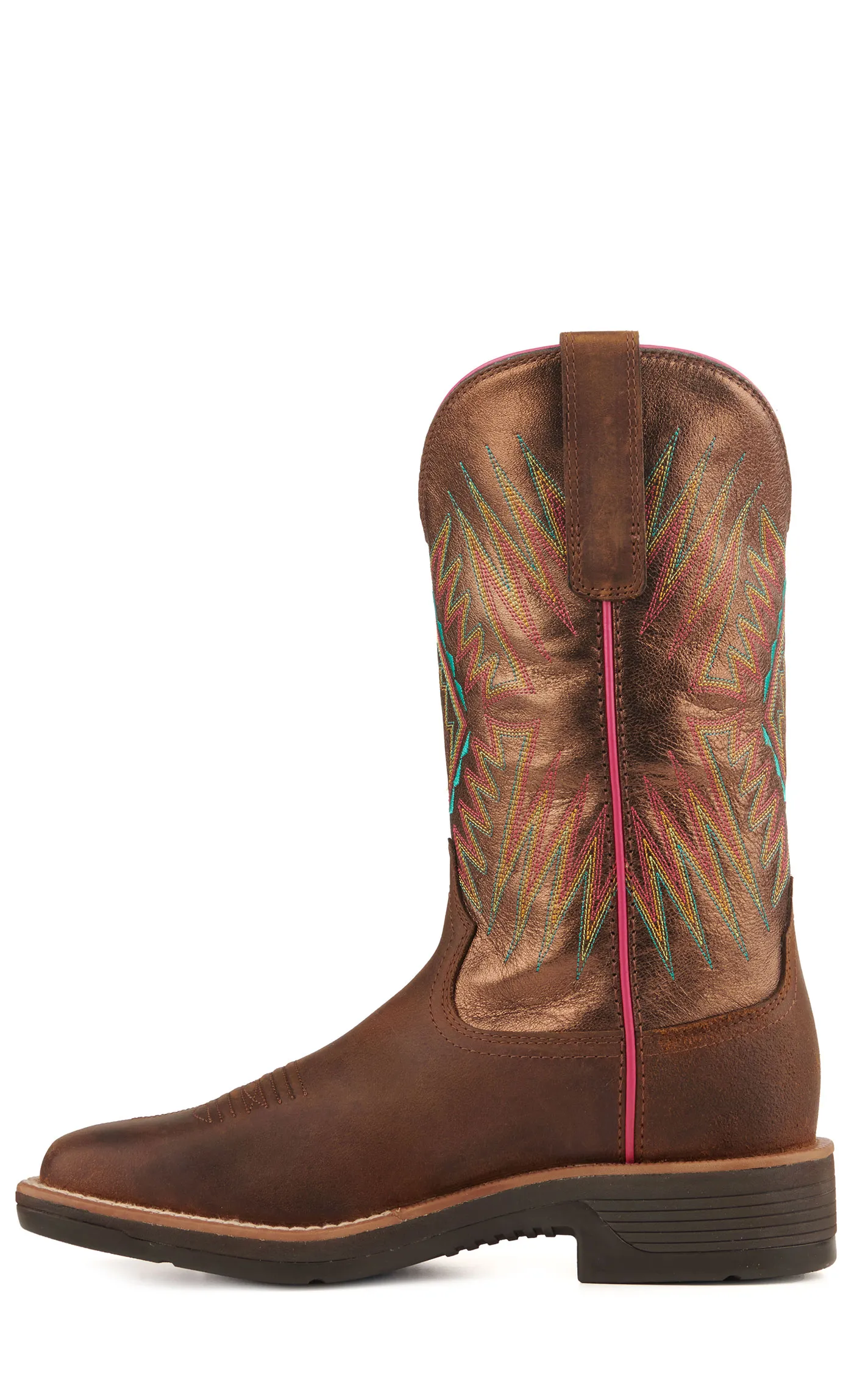 Ariat Women's Ridgeback Distressed Tan and Metallic Bronze Wide Square Toe Cowboy Boots