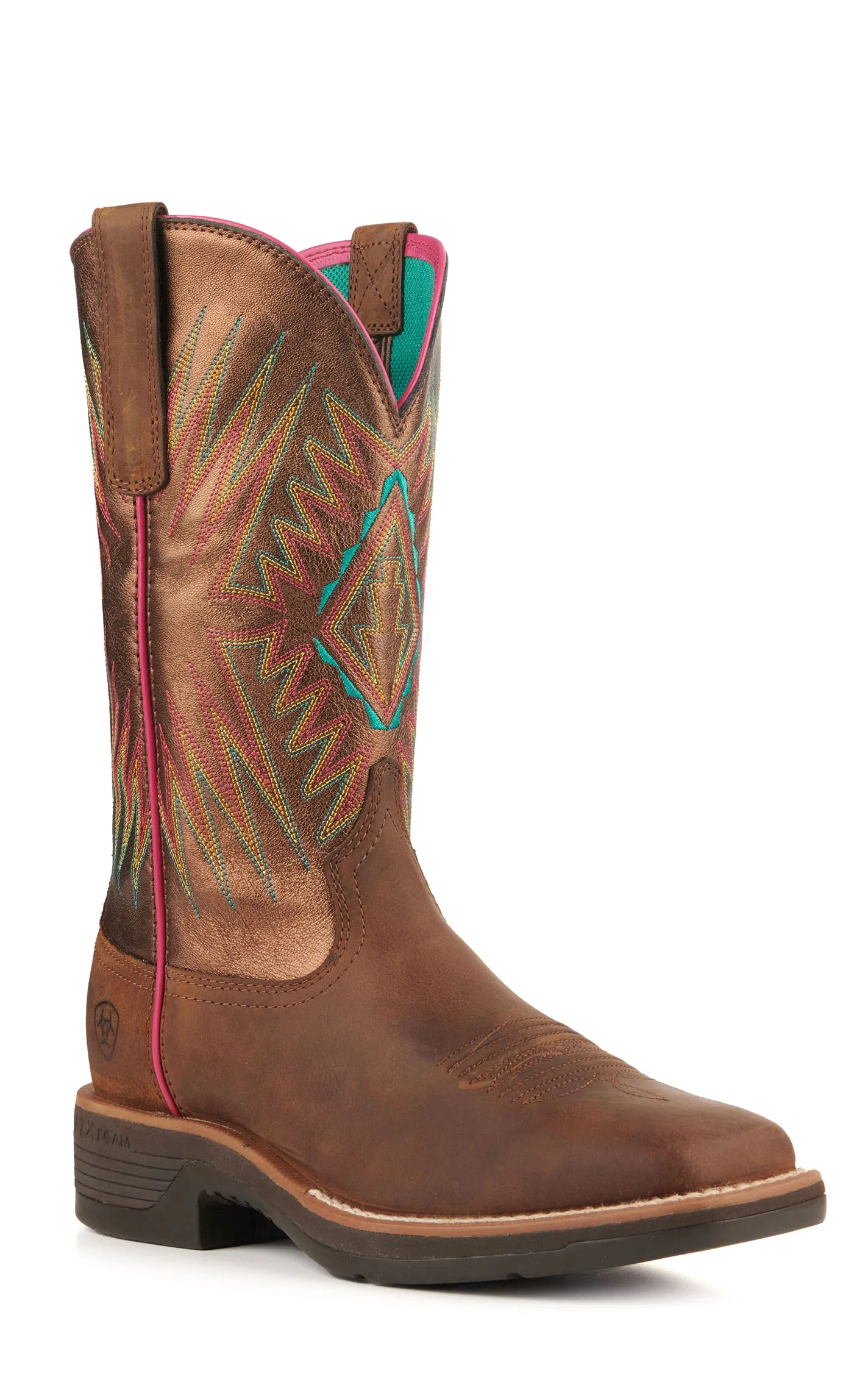 Ariat Women's Ridgeback Distressed Tan and Metallic Bronze Wide Square Toe Cowboy Boots