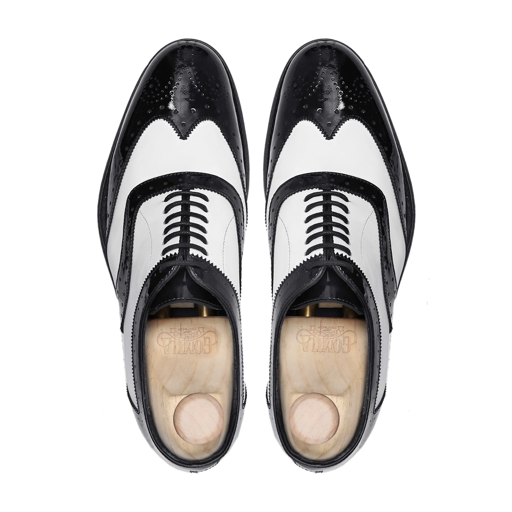 ARLEY - FUSION OF BLACK PATENT AND WHITE BOX LEATHER HIGH SHINE OXOFRD