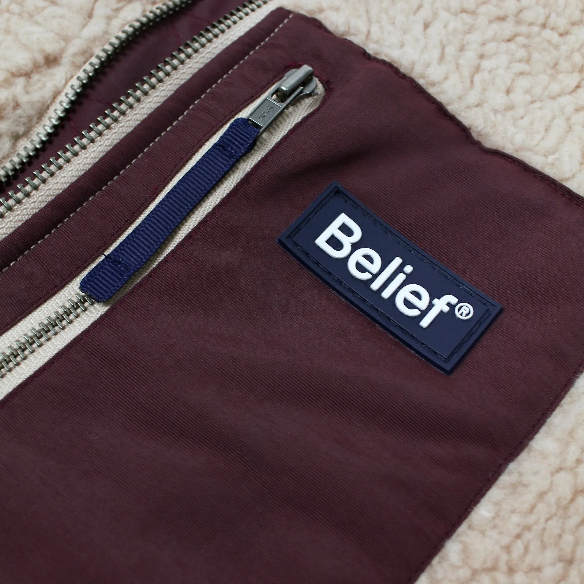 Belief NYC Arctic Zip Fleece Jacket Camel/Maroon