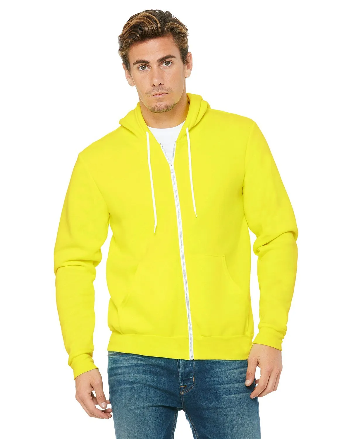 Bella + Canvas Unisex Poly-Cotton Fleece Full-Zip Hoodie 3739 Neon Yellow