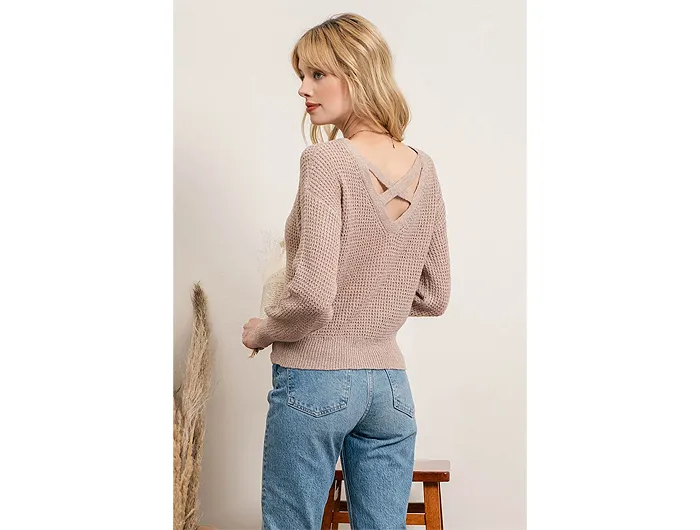 Blu Pepper Women's V-Neck Cross Back Sweater