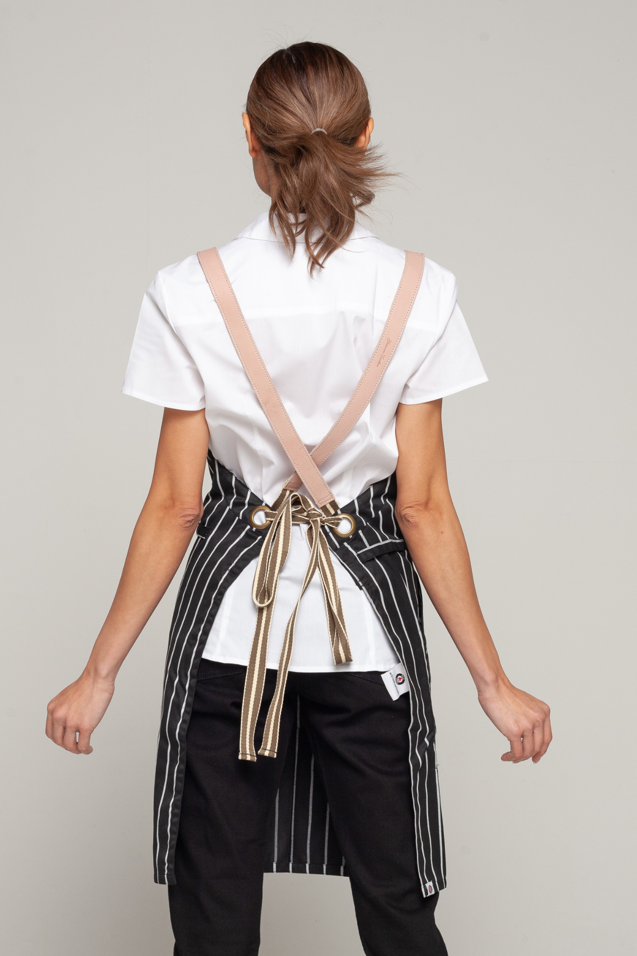 Bondi Black White Stripes/ Beige leather dual tone