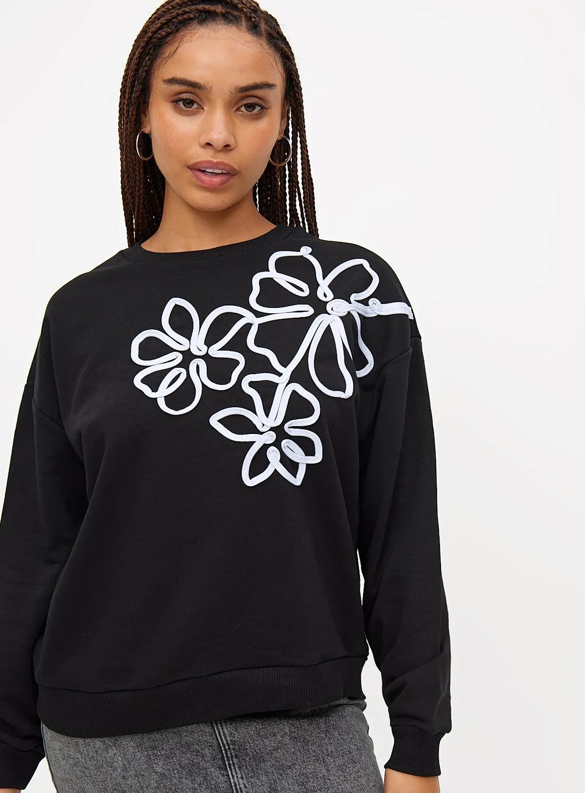 Buy Black Floral Lace Embroidered Sweatshirt XXL | Hoodies and sweatshirts | Tu