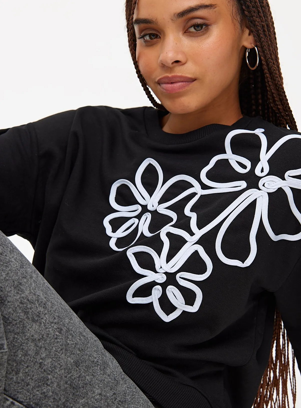 Buy Black Floral Lace Embroidered Sweatshirt XXL | Hoodies and sweatshirts | Tu