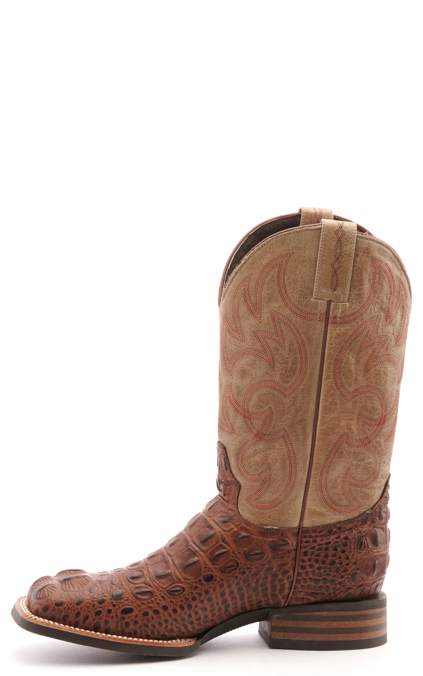 Cavender's Men's Intrepid Antique Cognac Hornback Alligator Print and Bone Wide Square Toe Cowboy Boot