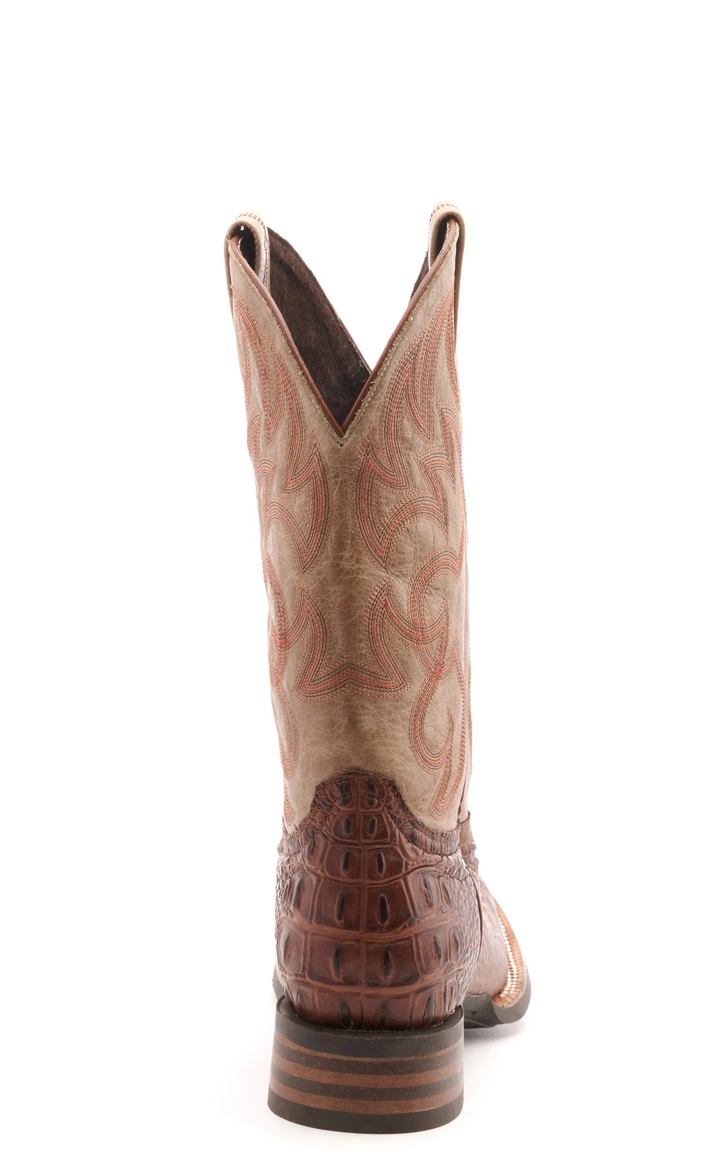 Cavender's Men's Intrepid Antique Cognac Hornback Alligator Print and Bone Wide Square Toe Cowboy Boot