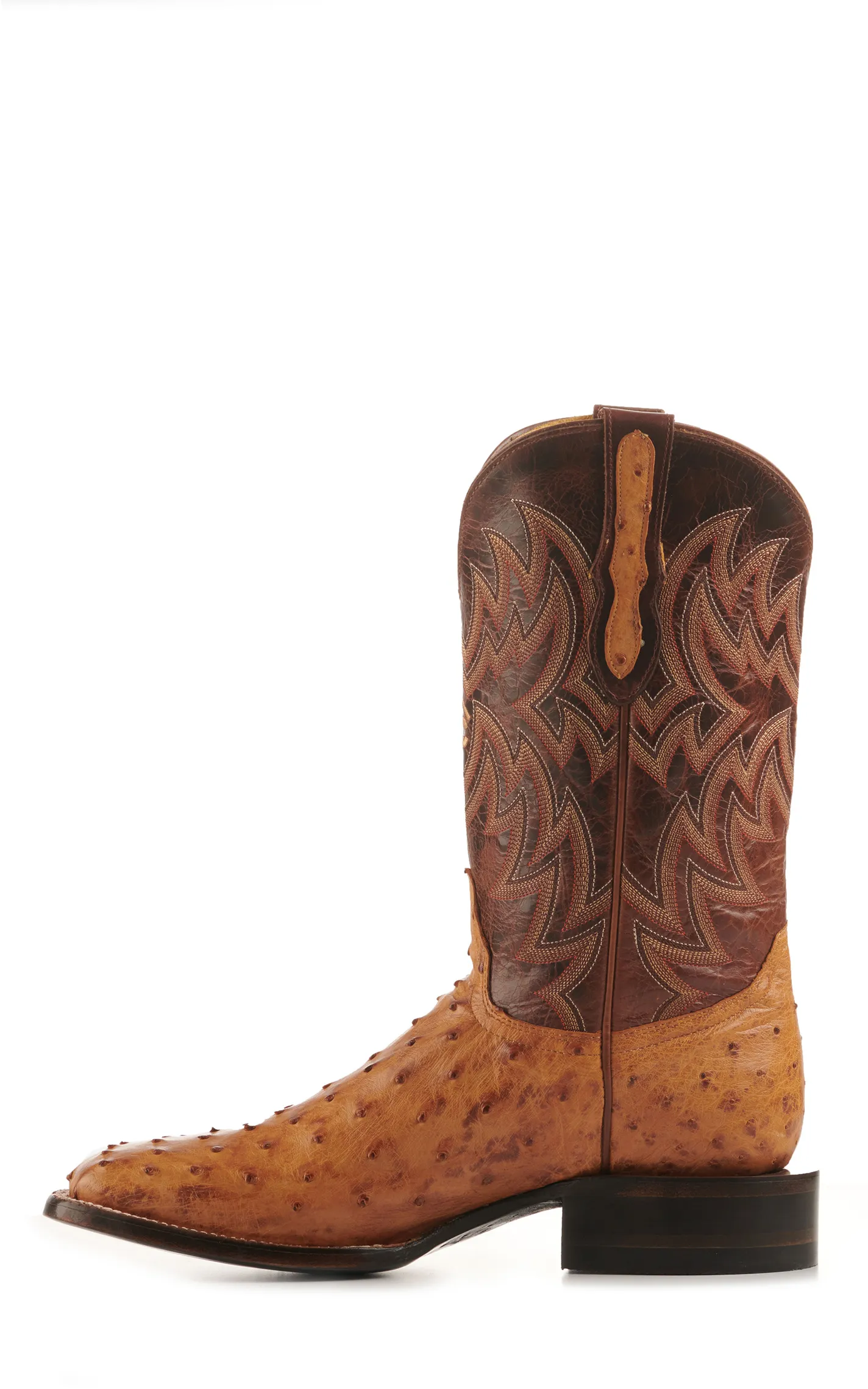 Cavender's Men's Saddle Brown and Straw Full Quill Ostrich Rafter C Wide Square Toe Exotic Cowboy Boots