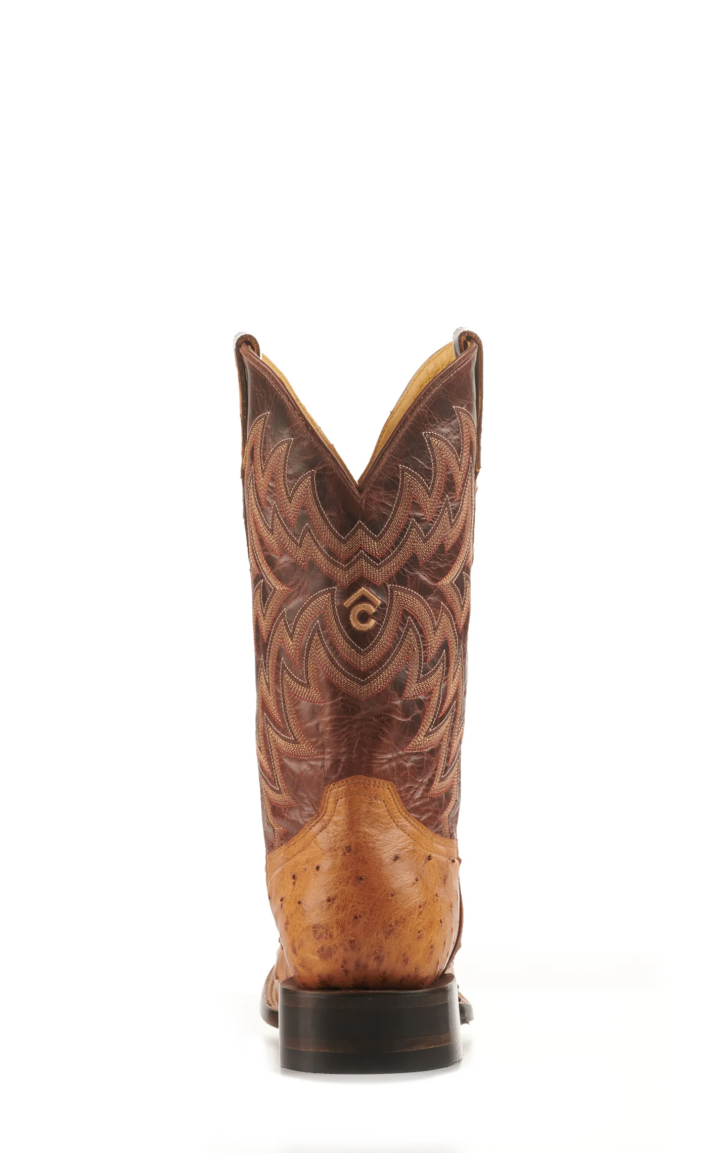 Cavender's Men's Saddle Brown and Straw Full Quill Ostrich Rafter C Wide Square Toe Exotic Cowboy Boots