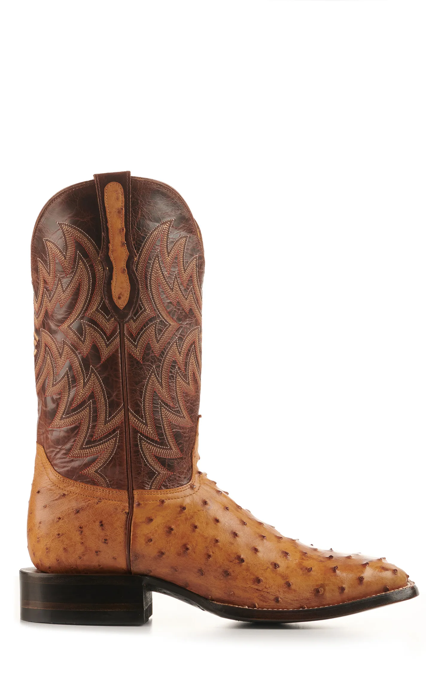 Cavender's Men's Saddle Brown and Straw Full Quill Ostrich Rafter C Wide Square Toe Exotic Cowboy Boots