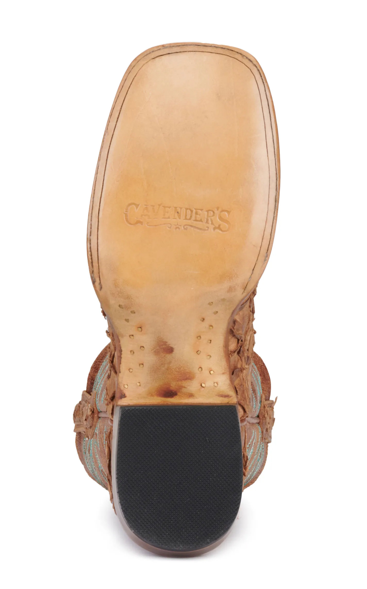 Cavender's Women's Saddle Tan Pirarucu and Nut Wide Square Toe Exotic Cowboy Boots