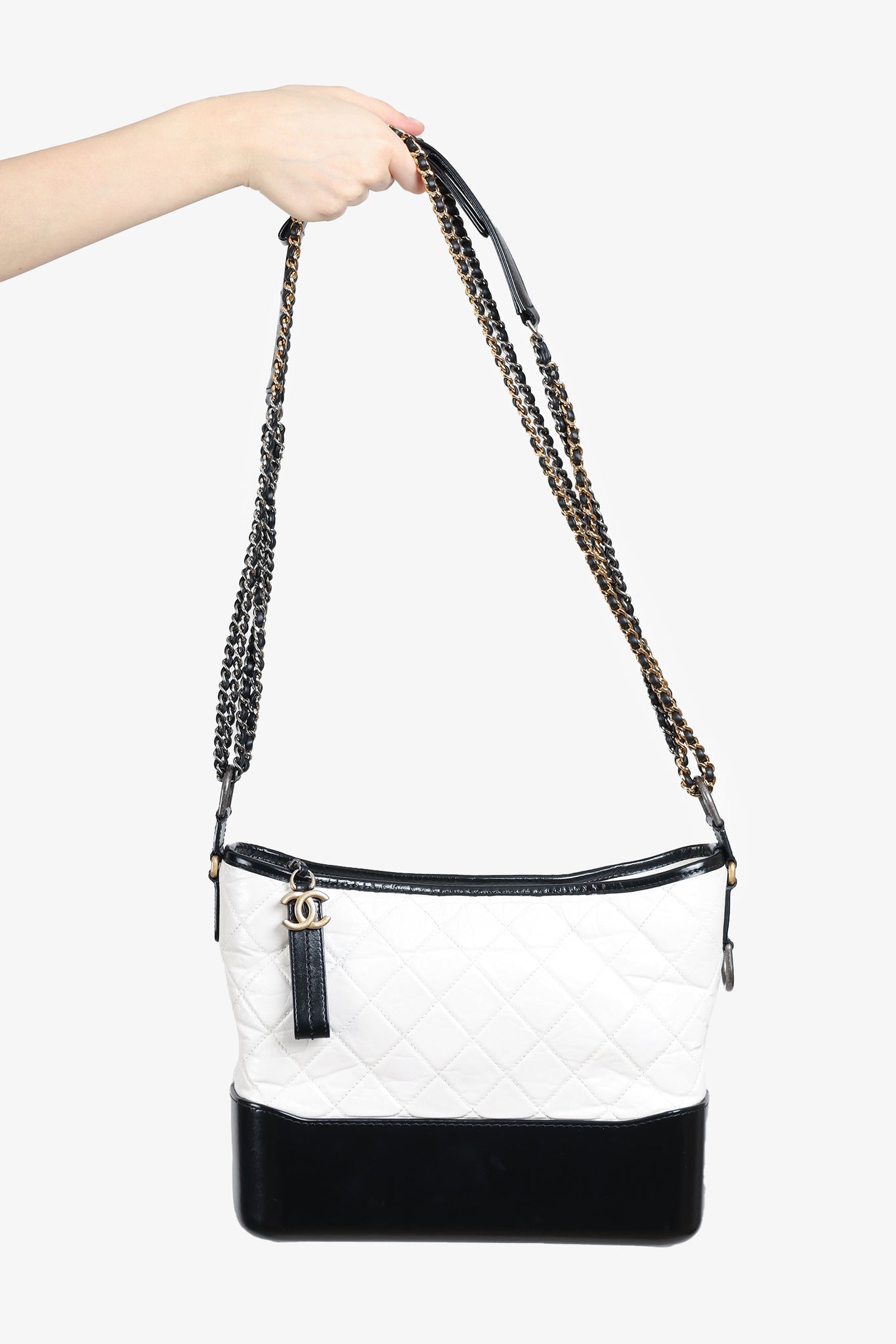 Chanel 2018 Black/White Quilted Lambskin Leather Medium Gabrielle Bag