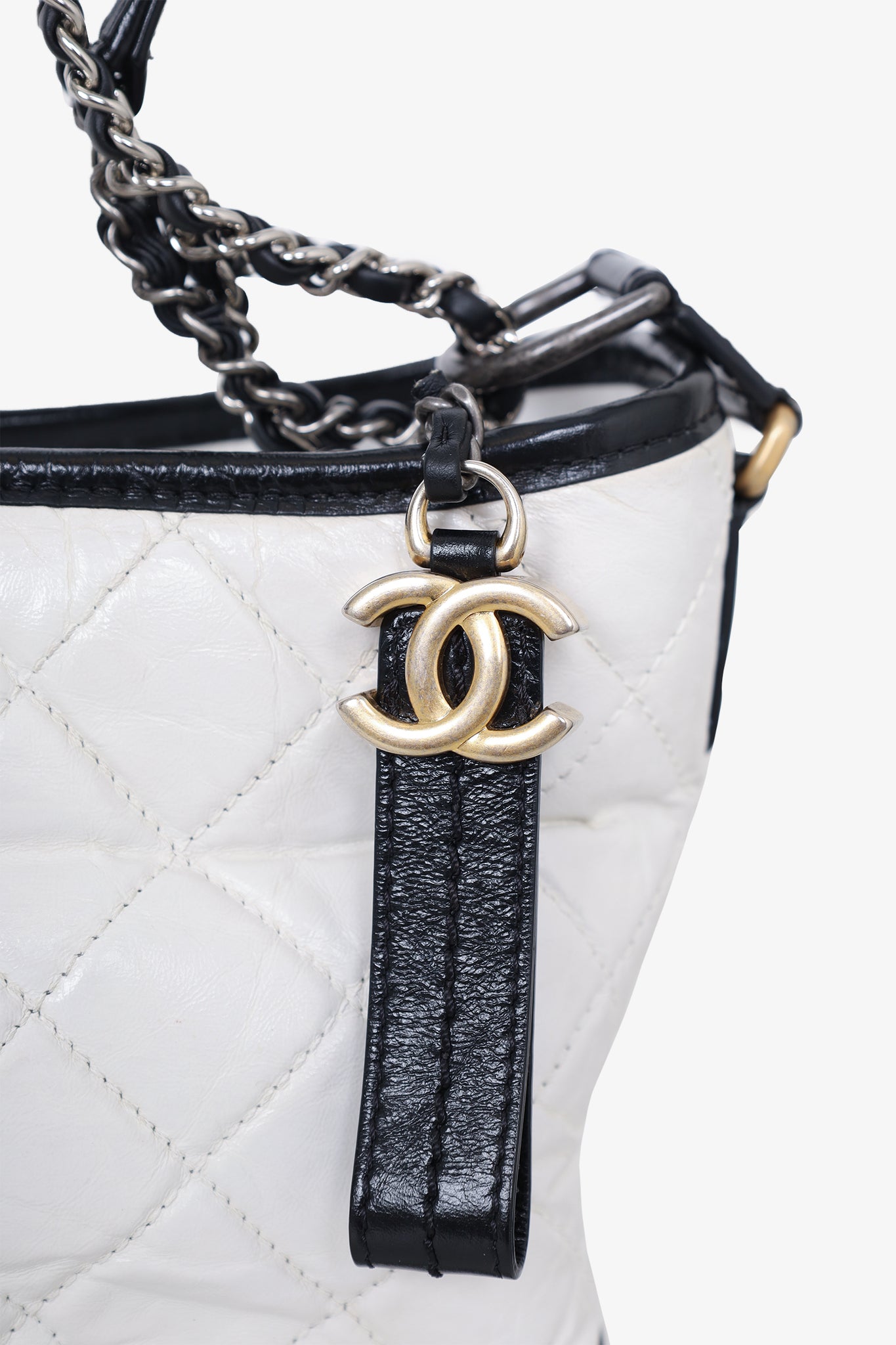 Chanel 2018 Black/White Quilted Lambskin Leather Medium Gabrielle Bag