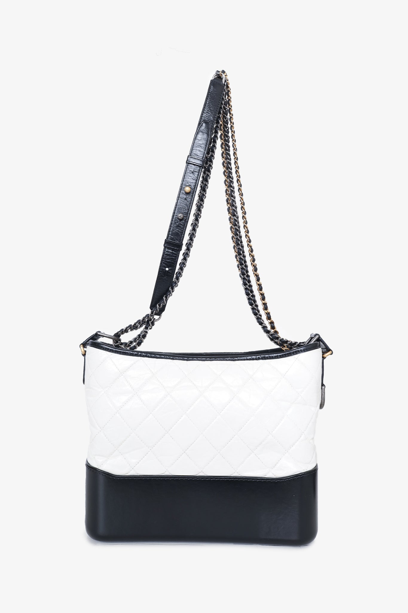 Chanel 2018 Black/White Quilted Lambskin Leather Medium Gabrielle Bag