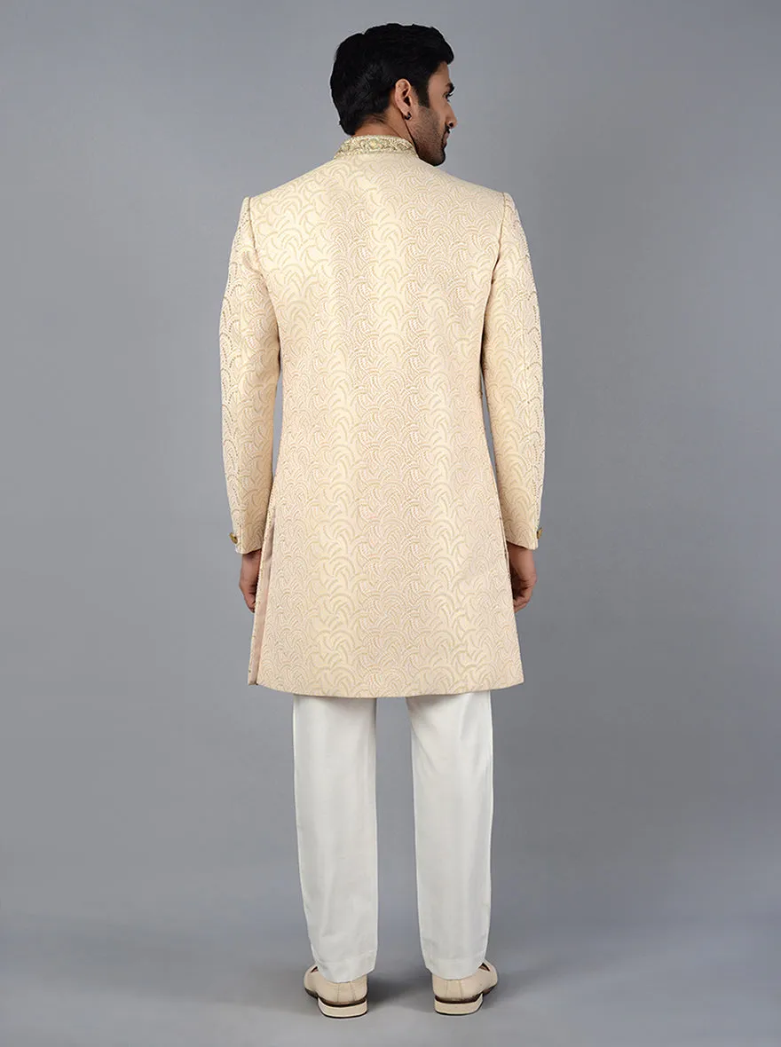 Cream Embroidered Regular Fit Indowestern | Azania