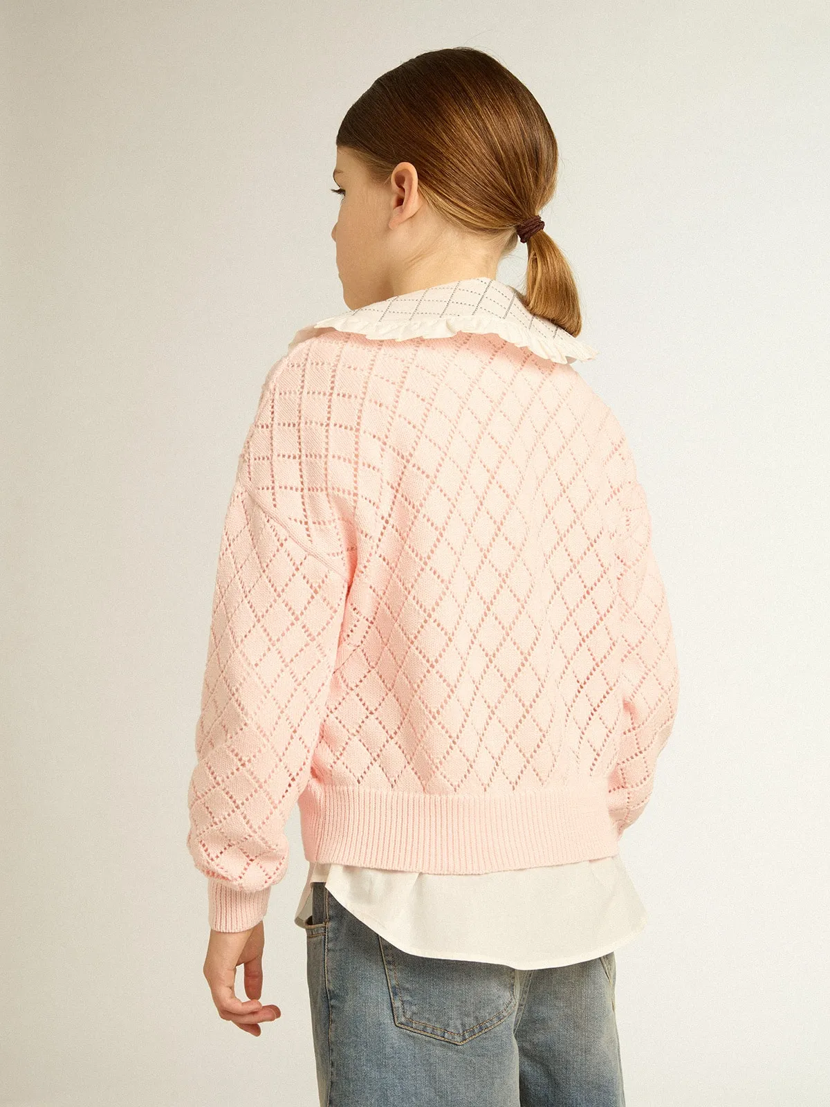 Cropped round-neck pullover with diamond pattern