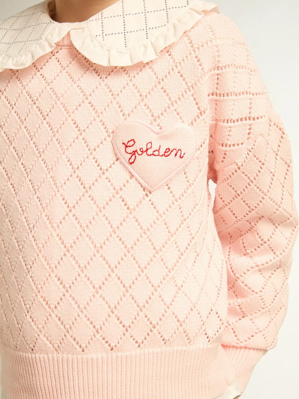 Cropped round-neck pullover with diamond pattern