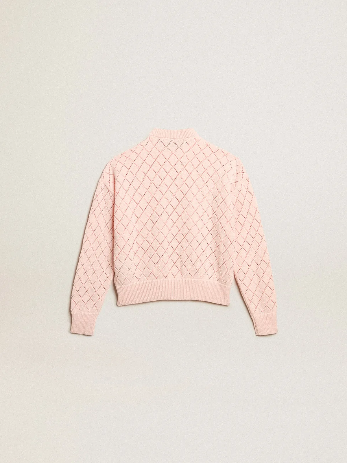 Cropped round-neck pullover with diamond pattern