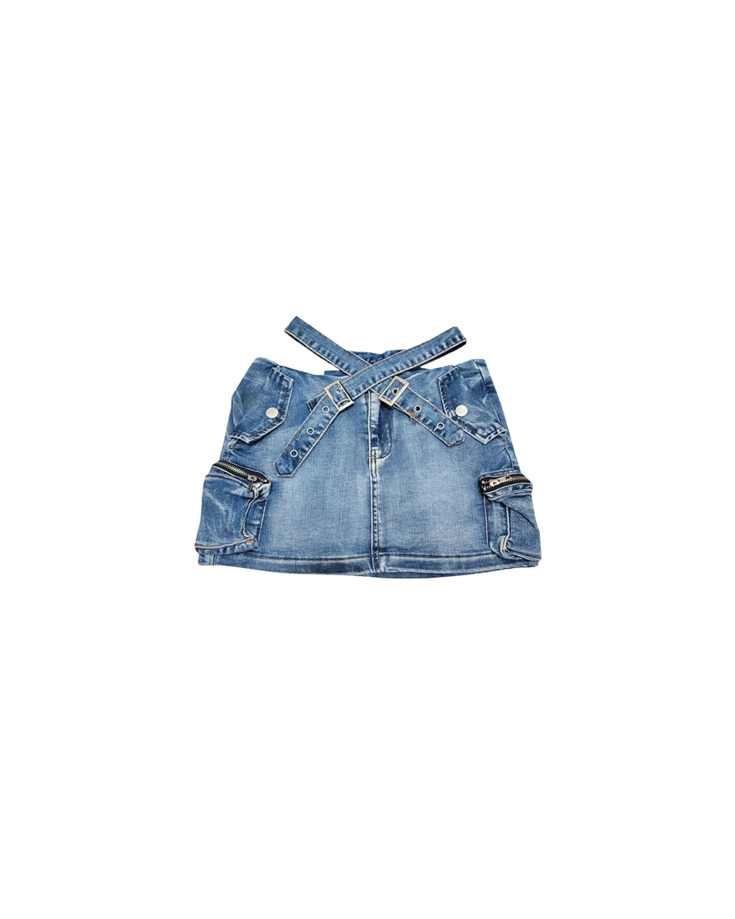 Denim Cross Belt Mini Skirt