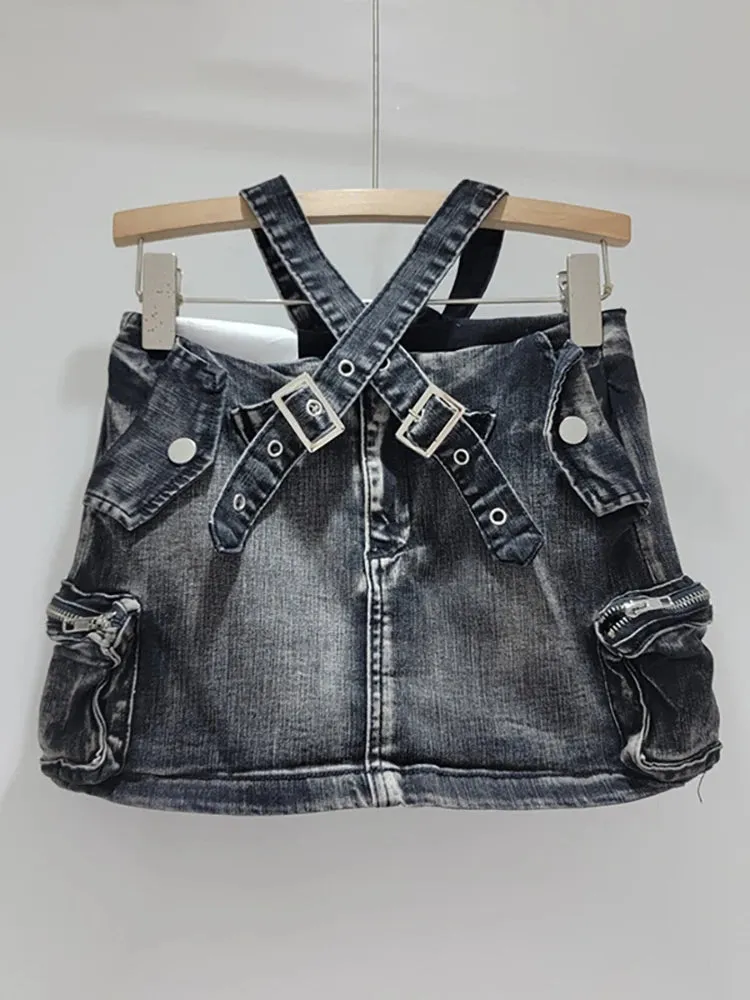 Denim Cross Belt Mini Skirt