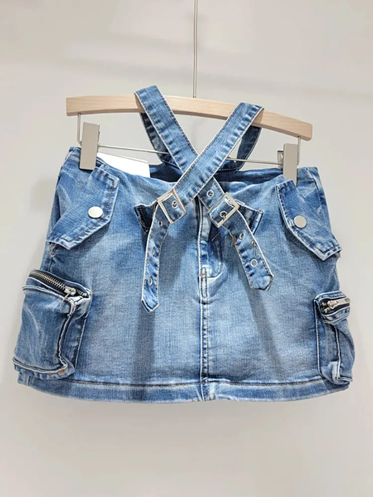 Denim Cross Belt Mini Skirt