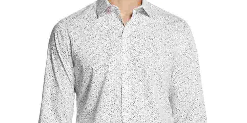 DKNY Men's Performance Stretch French Placket Square Print Shirt Gray Size Large