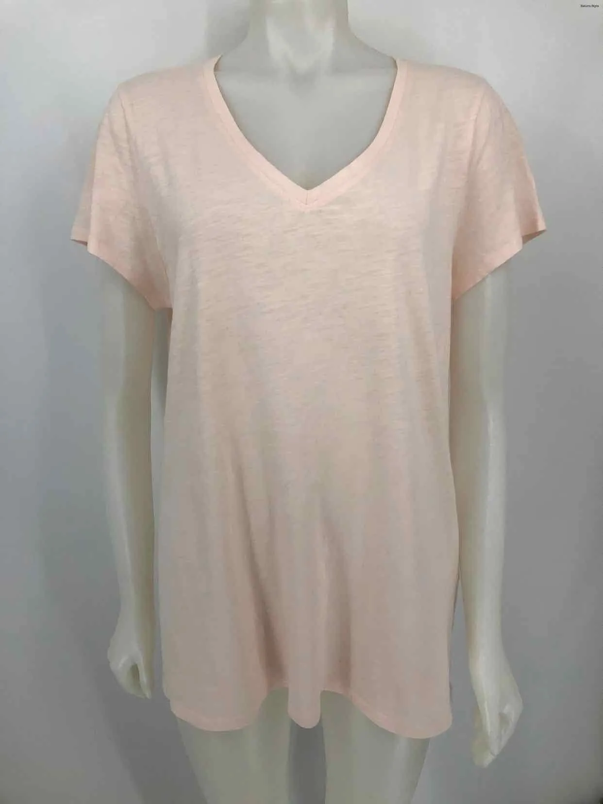 EILEEN FISHER Lt Pink Cotton Short Sleeves V-Neck Size LARGE  (L) Top