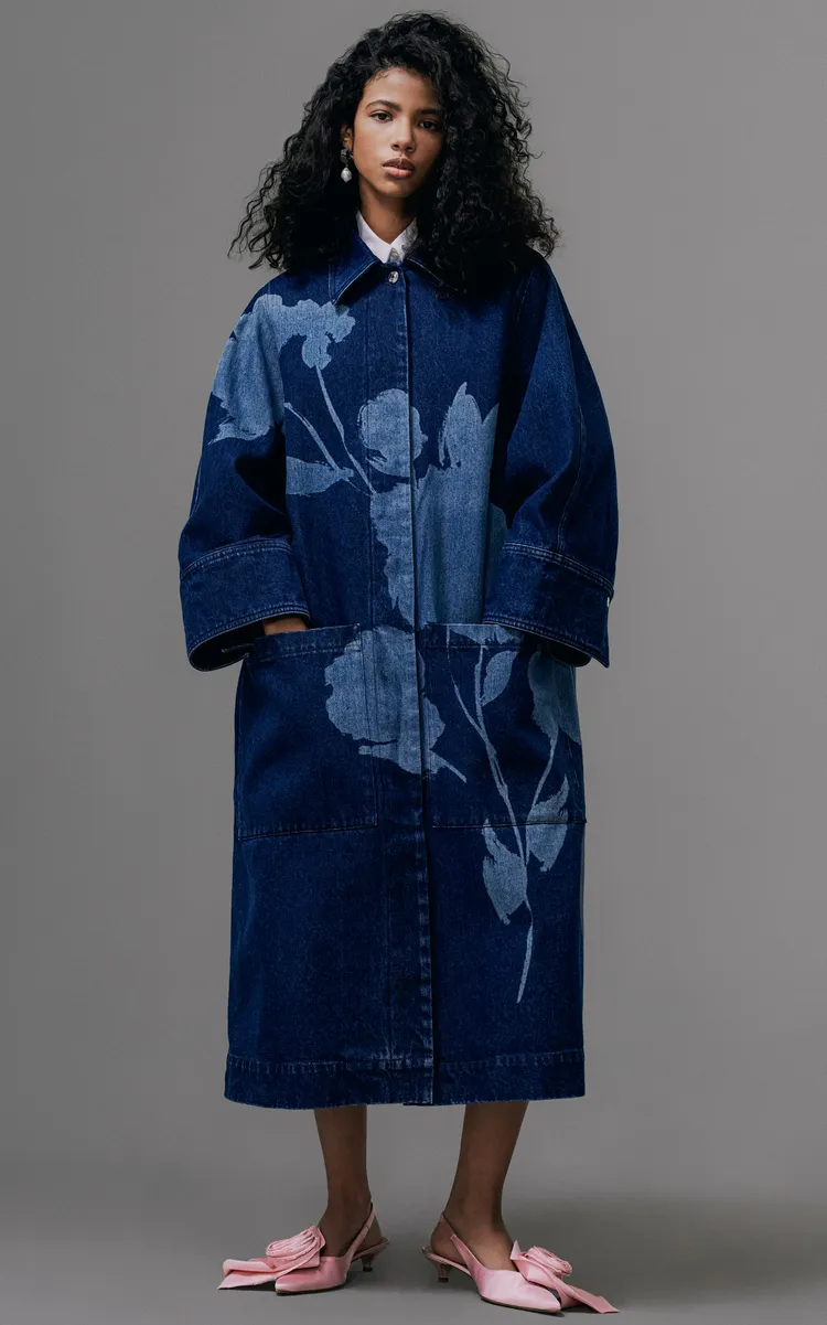 Erdem Denim Floral-Printed Coat