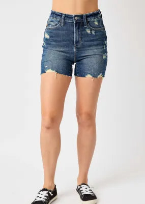 FINAL SALE - Judy Blue Dark Wash Distressed Shorts