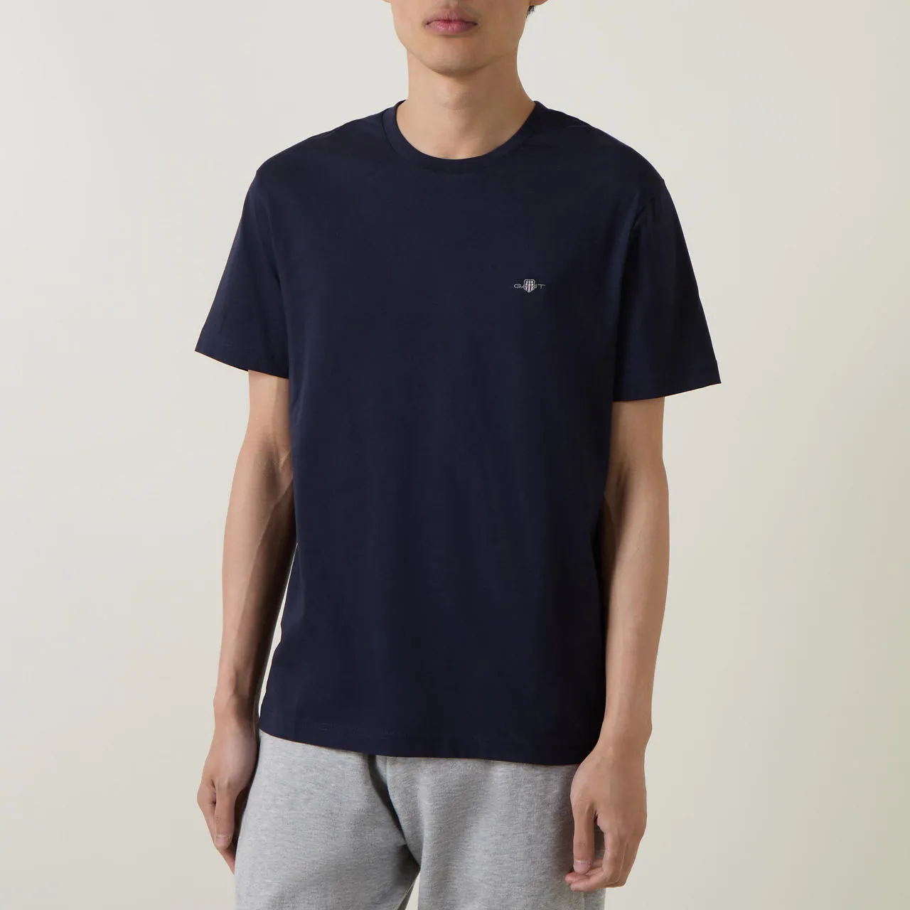 GANT The Sustainable Edit Shield Logo Round Neck T Shirt - Navy