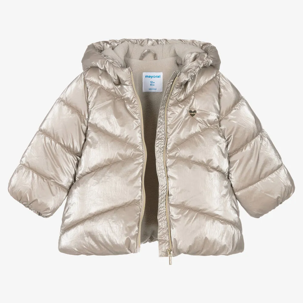 Girls Pale Gold Puffer Coat