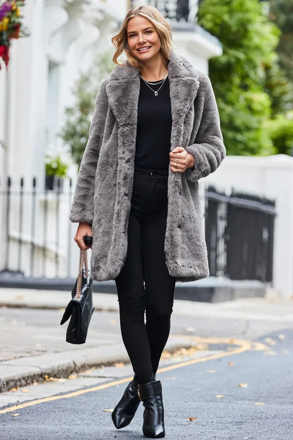 Grey Luxe Faux Fur Coat