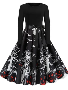 Halloween Round Neck Positioning Print Dress