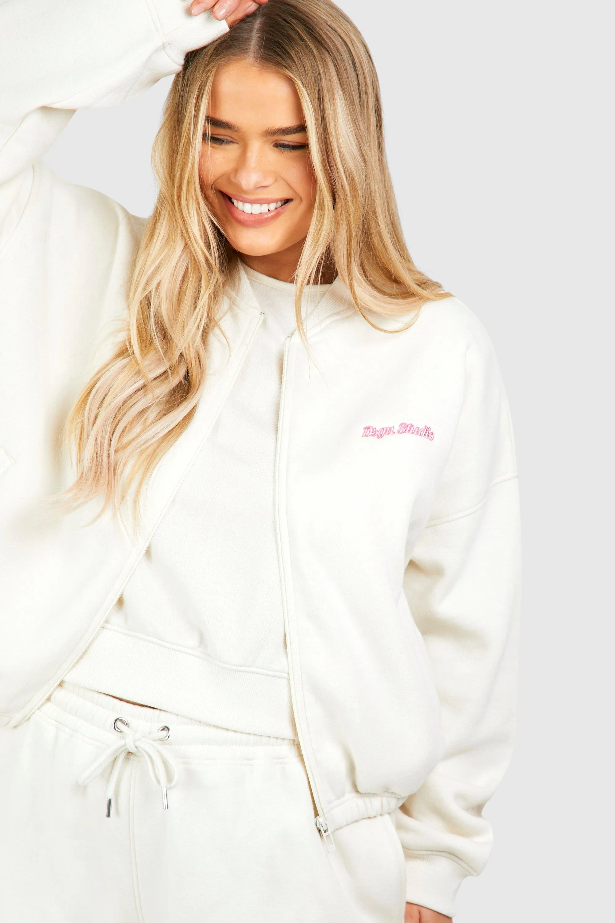 Hoodies & Sweatshirts | Plus Dsgn Studio Script Zip Through Bomber Sweatshirt | boohoo