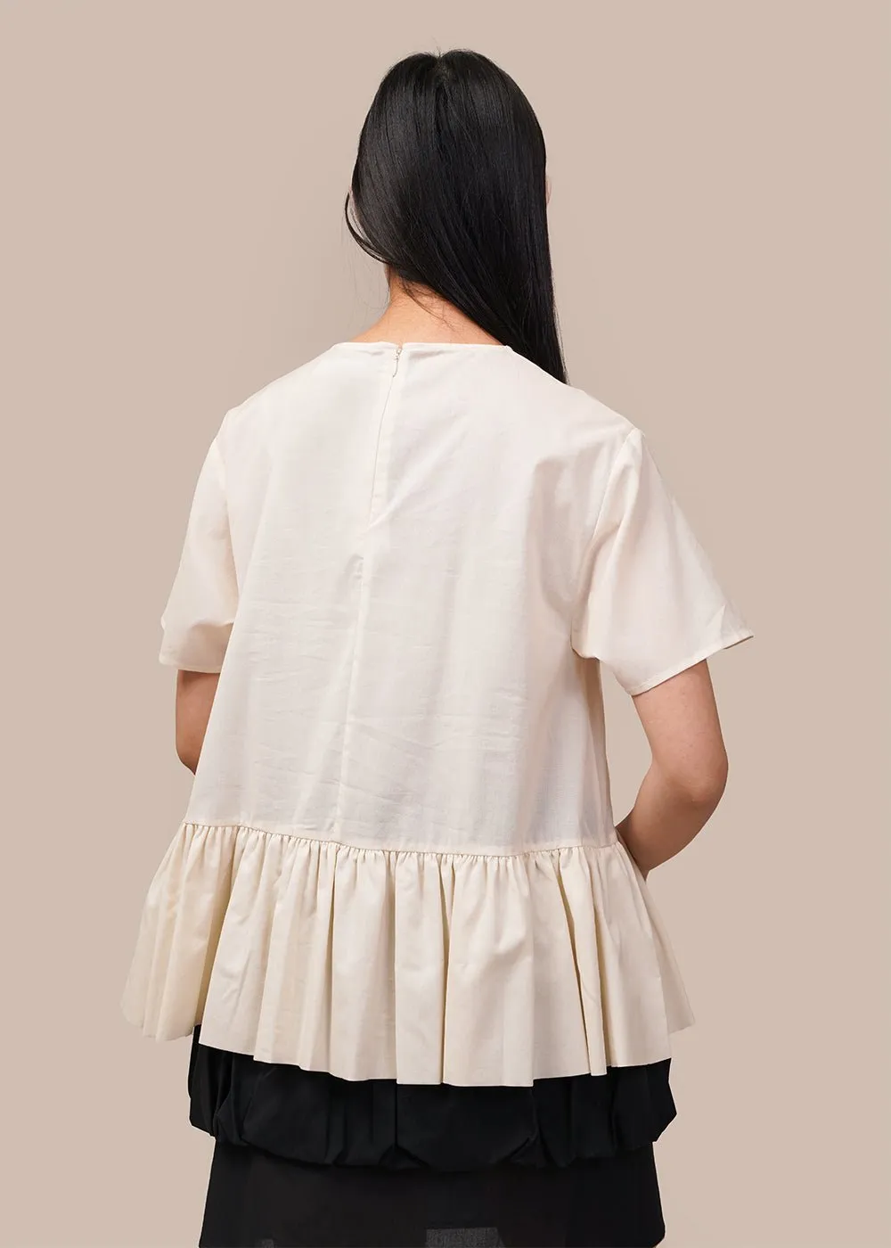 Ivory Short Sleeve Volume Top