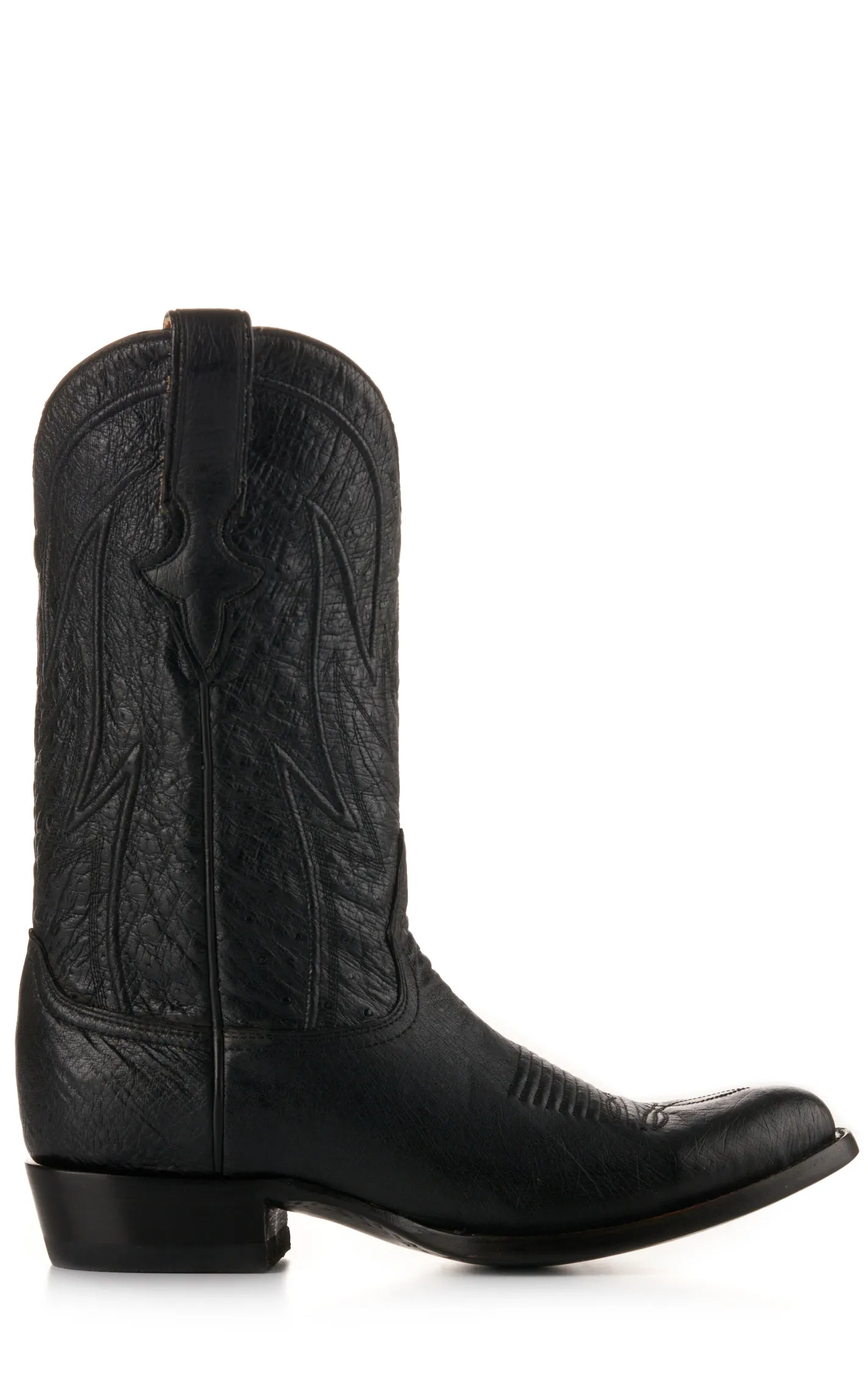 JRC & Sons Men's Cooper Smooth Quill Ostrich Round Toe Exotic Cowboy Boot in Black