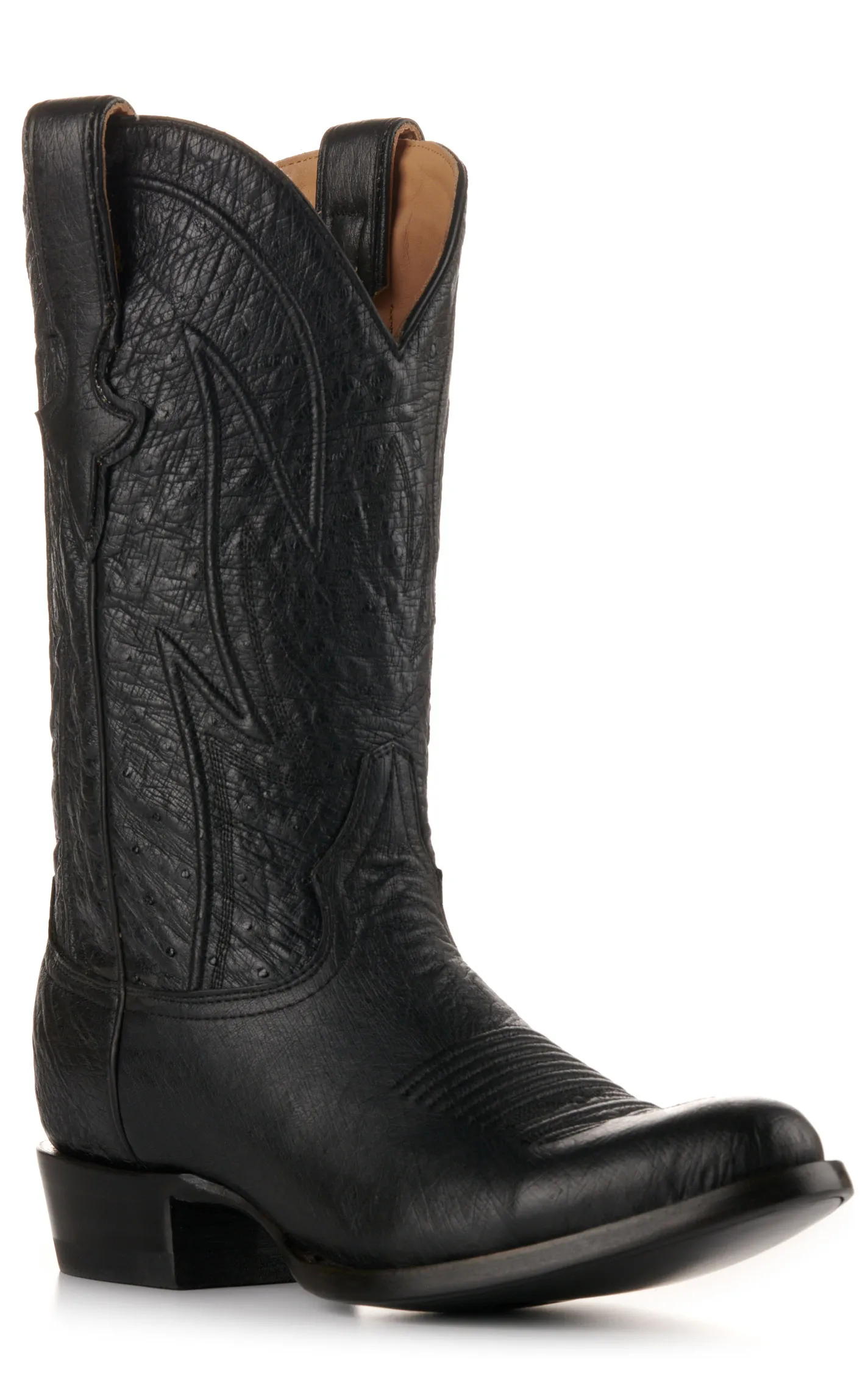 JRC & Sons Men's Cooper Smooth Quill Ostrich Round Toe Exotic Cowboy Boot in Black