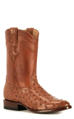 JRC & Sons Men's Miguel Full Quill Ostrich Round Toe Exotic Roper Boot in Peanut Brittle