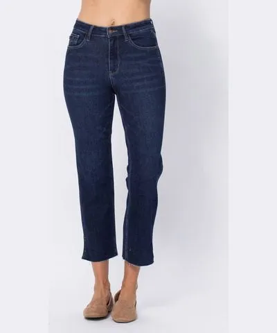 Judy Blue Hi Waist Cropped Straight Leg In Dark Wash