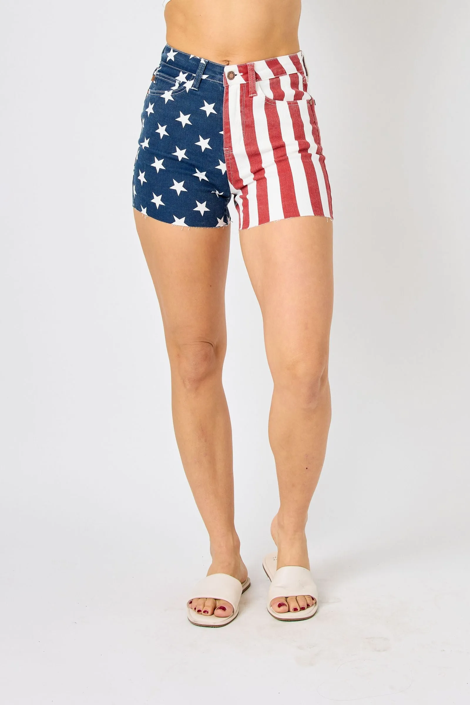 Judy Blue HIGH WAIST AMERICANA FLAG FRAY HEM SHORTS