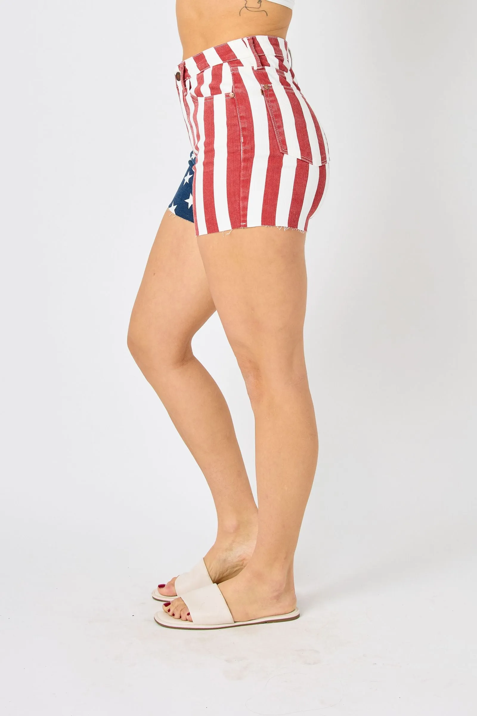 Judy Blue HIGH WAIST AMERICANA FLAG FRAY HEM SHORTS