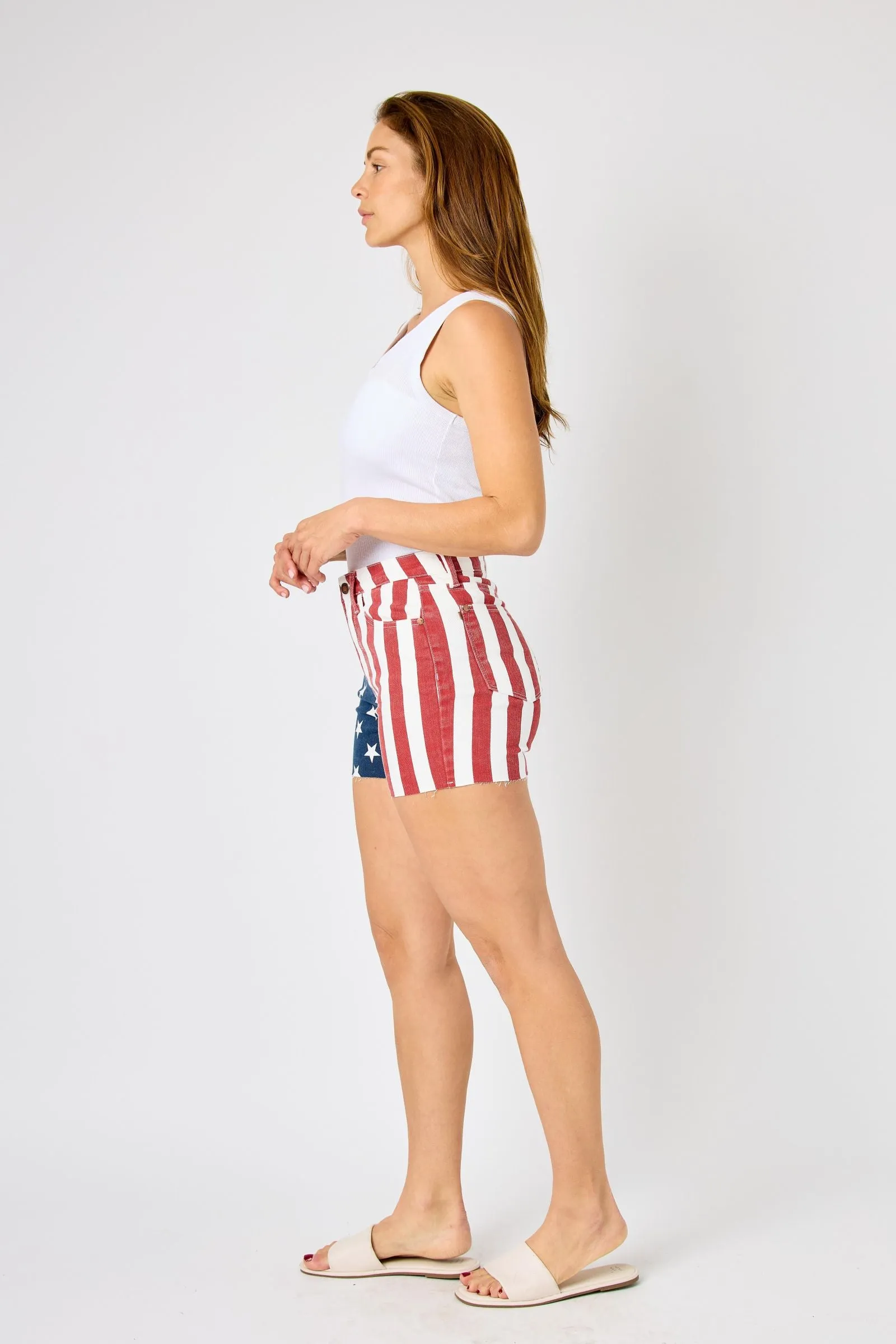 Judy Blue HIGH WAIST AMERICANA FLAG FRAY HEM SHORTS