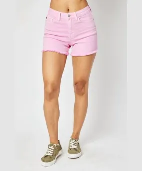 Judy Blue Mid Rise Garment Dyed Fray Hem Shorts In Light