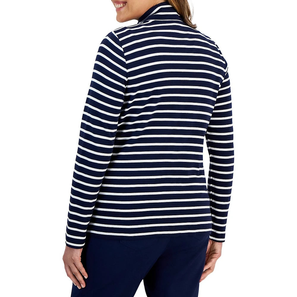 Karen Scott Striped Mock-Neck Zip Jacket