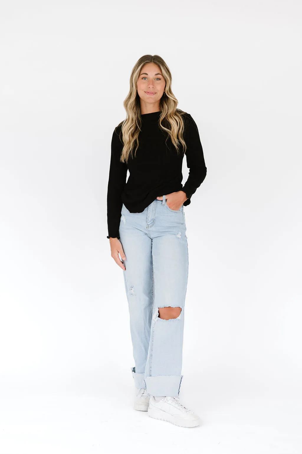 Karli Long Sleeve Top in Black